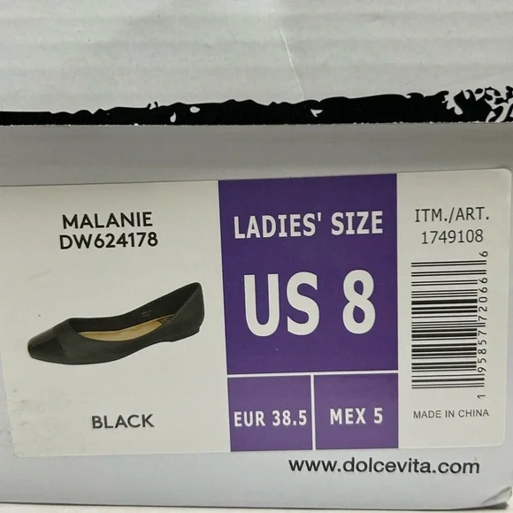 DV by Dolce Vita Malanie Toe Cap Ballet Flats Black Vegan Shoes Size 8 NWB - Picture 12 of 14